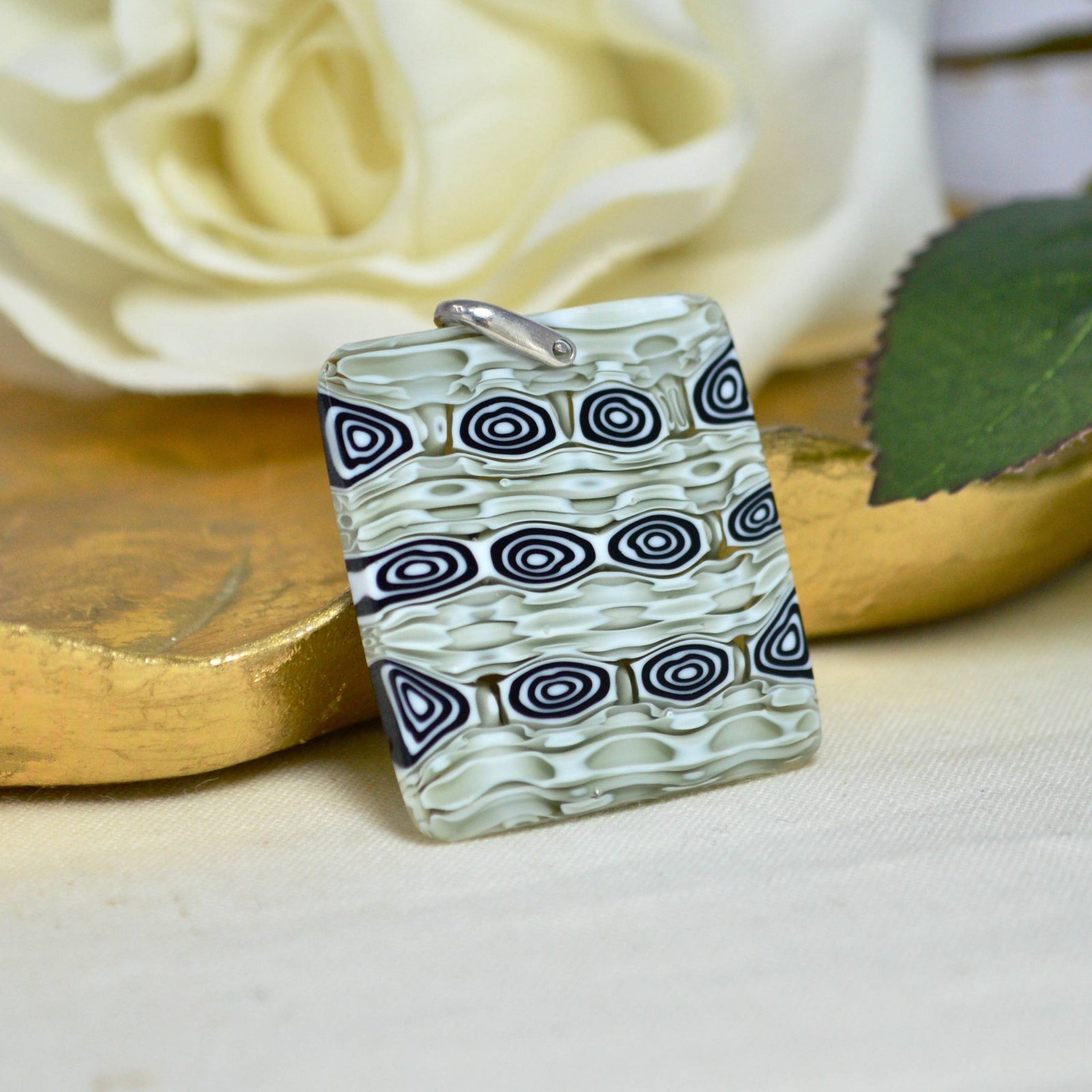 Murano Glass Millefiori Mosaic Square Pendant, Sage Green, Made in Italy - My Italian Decor