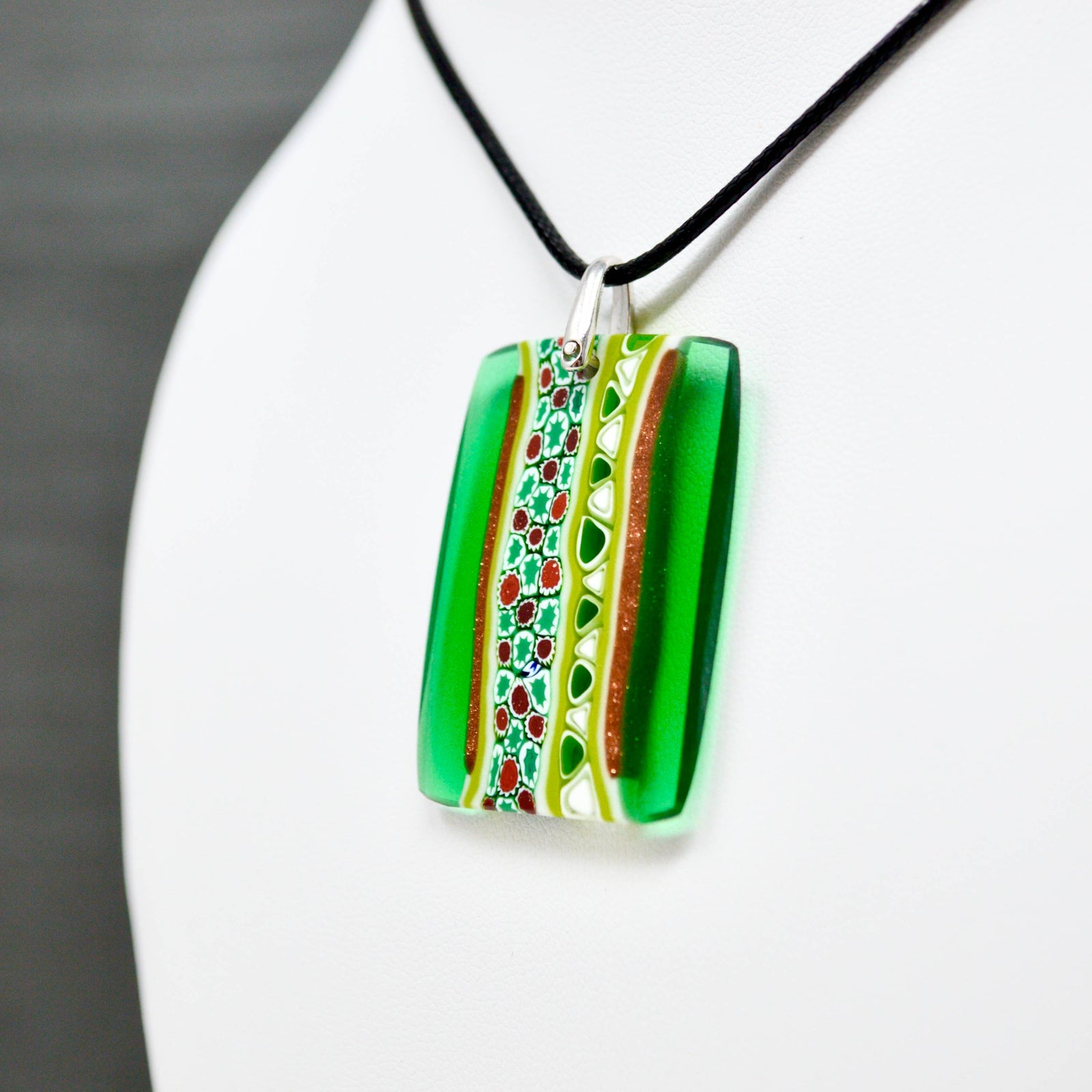 Murano Glass Millefiori Mosaic Rectangle Pendant, Green, Made in Italy - My Italian Decor