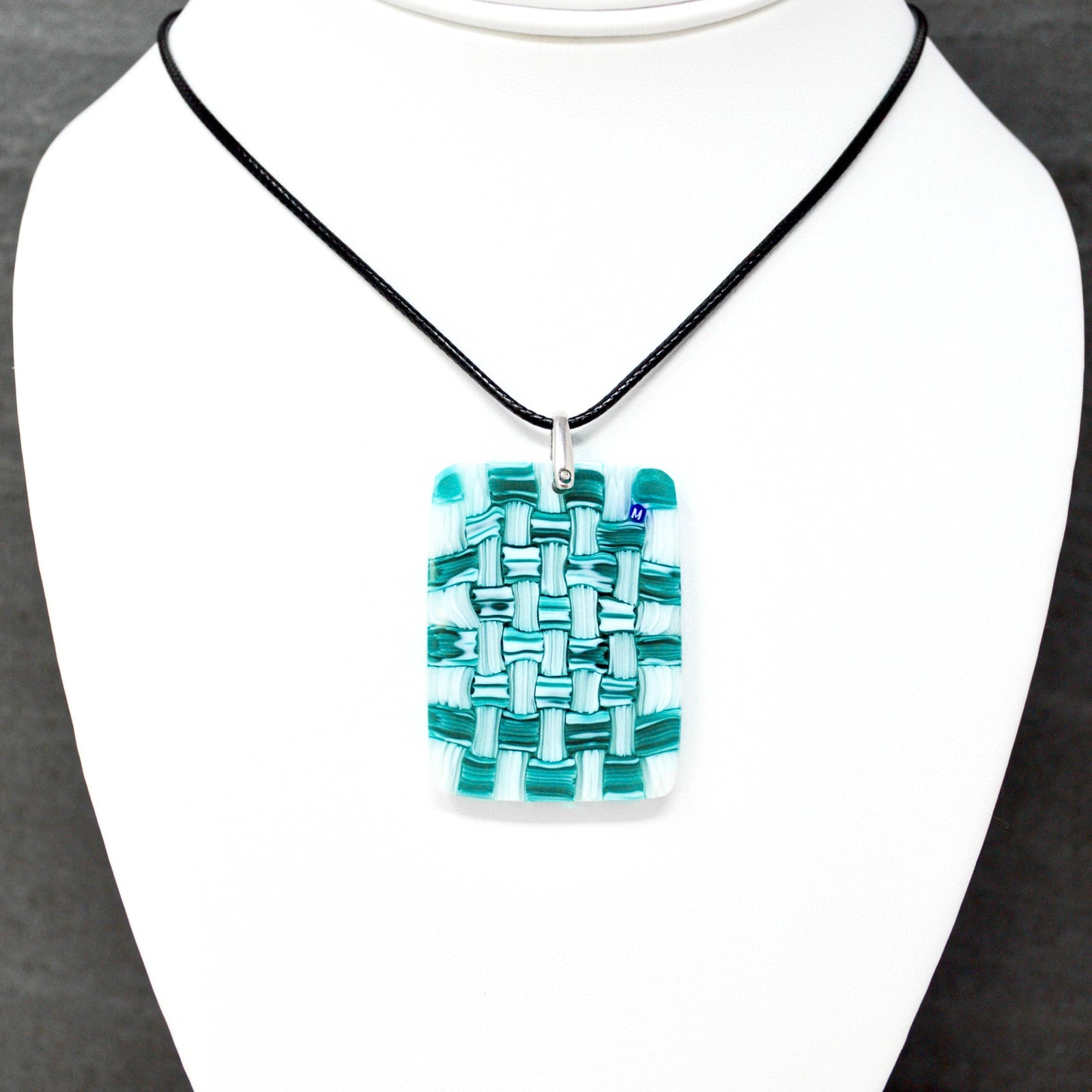 Murano Glass Millefiori Mosaic Rectangle Pendant, Turquoise, Made in Italy - My Italian Decor