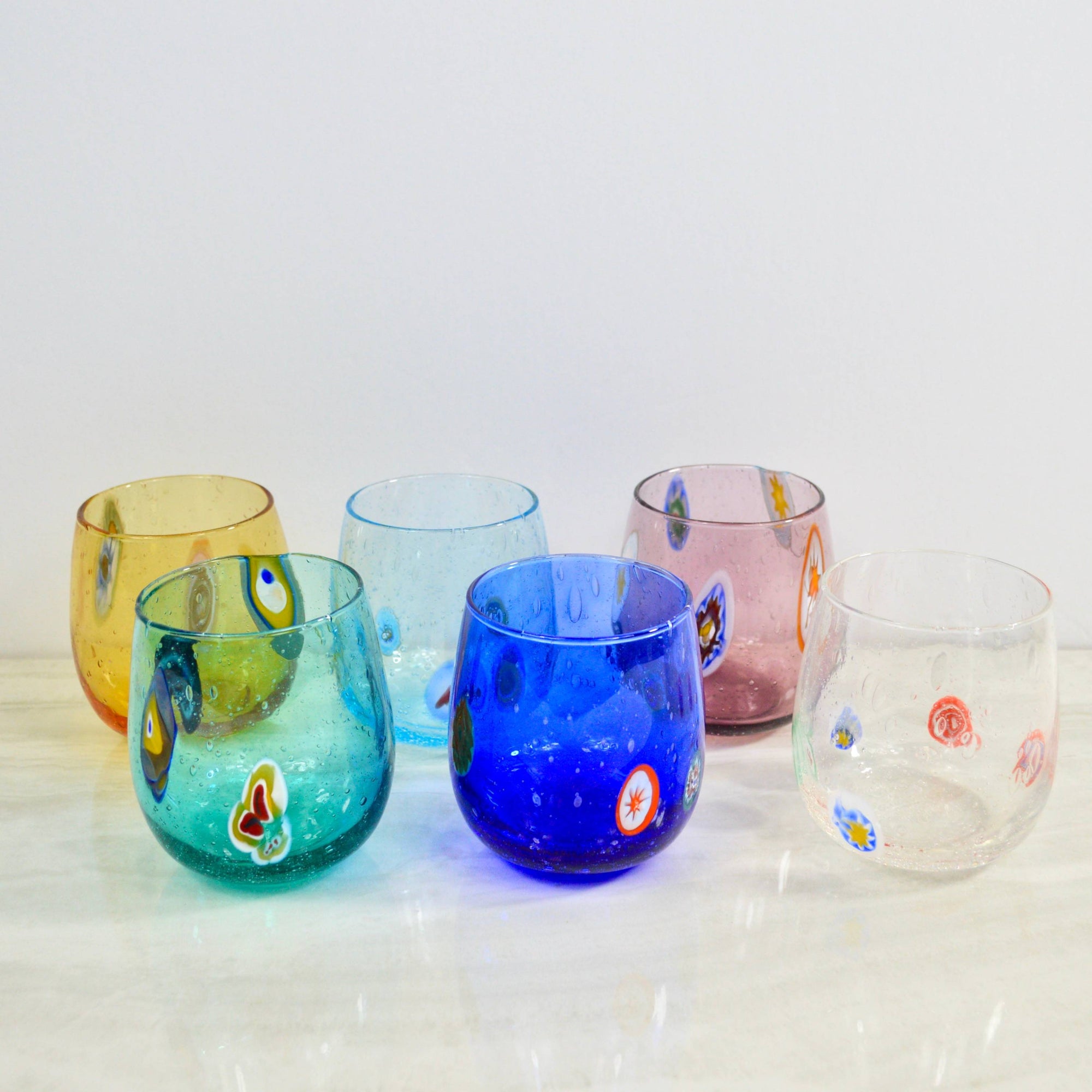 Goto Venetian Wine Glasses - Set of 6, Handpainted Wine Tumblers,  Stemless, Italian
