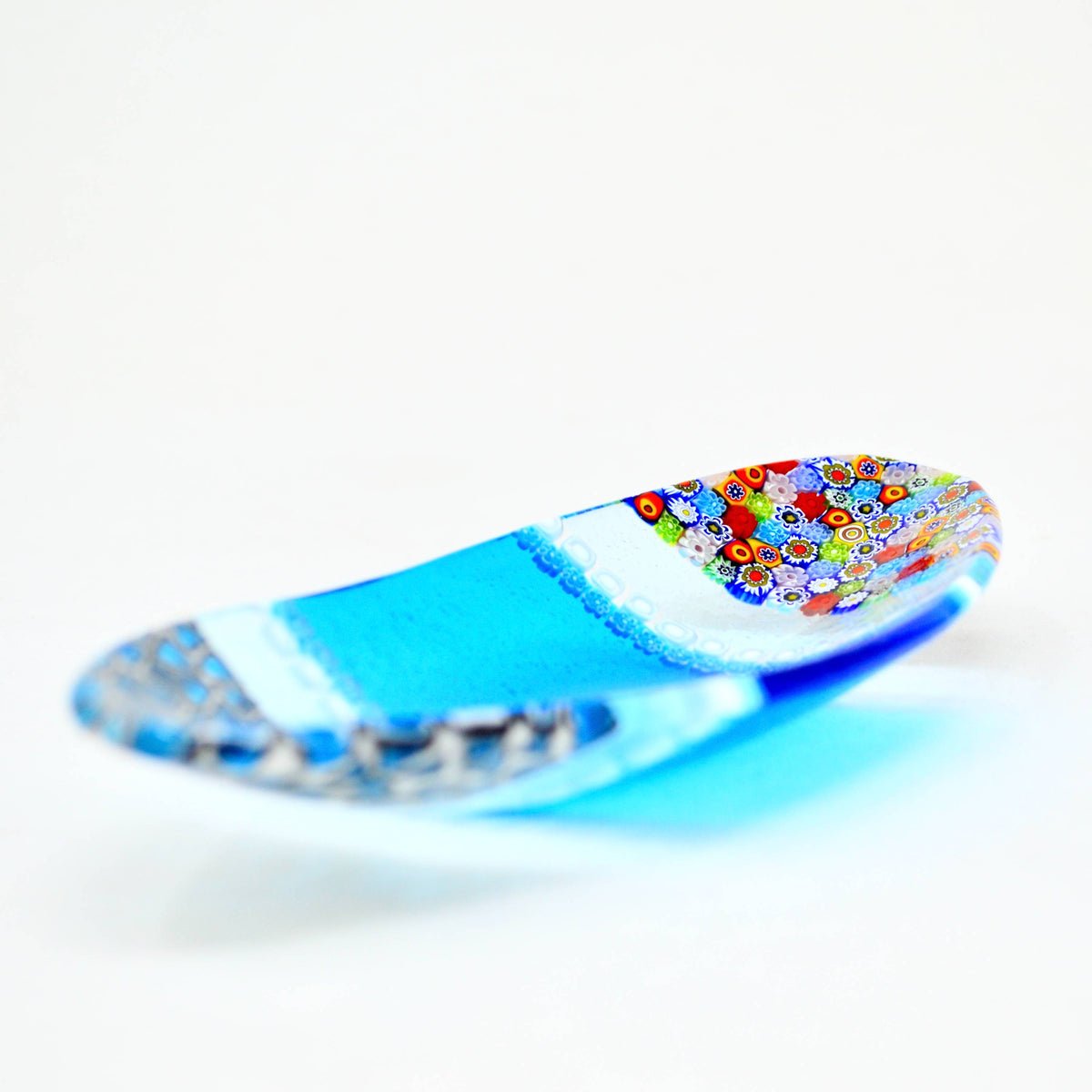 Small Oval Shaped Murano Glass Dish With Millefiori, Signed by Artist - My Italian Decor