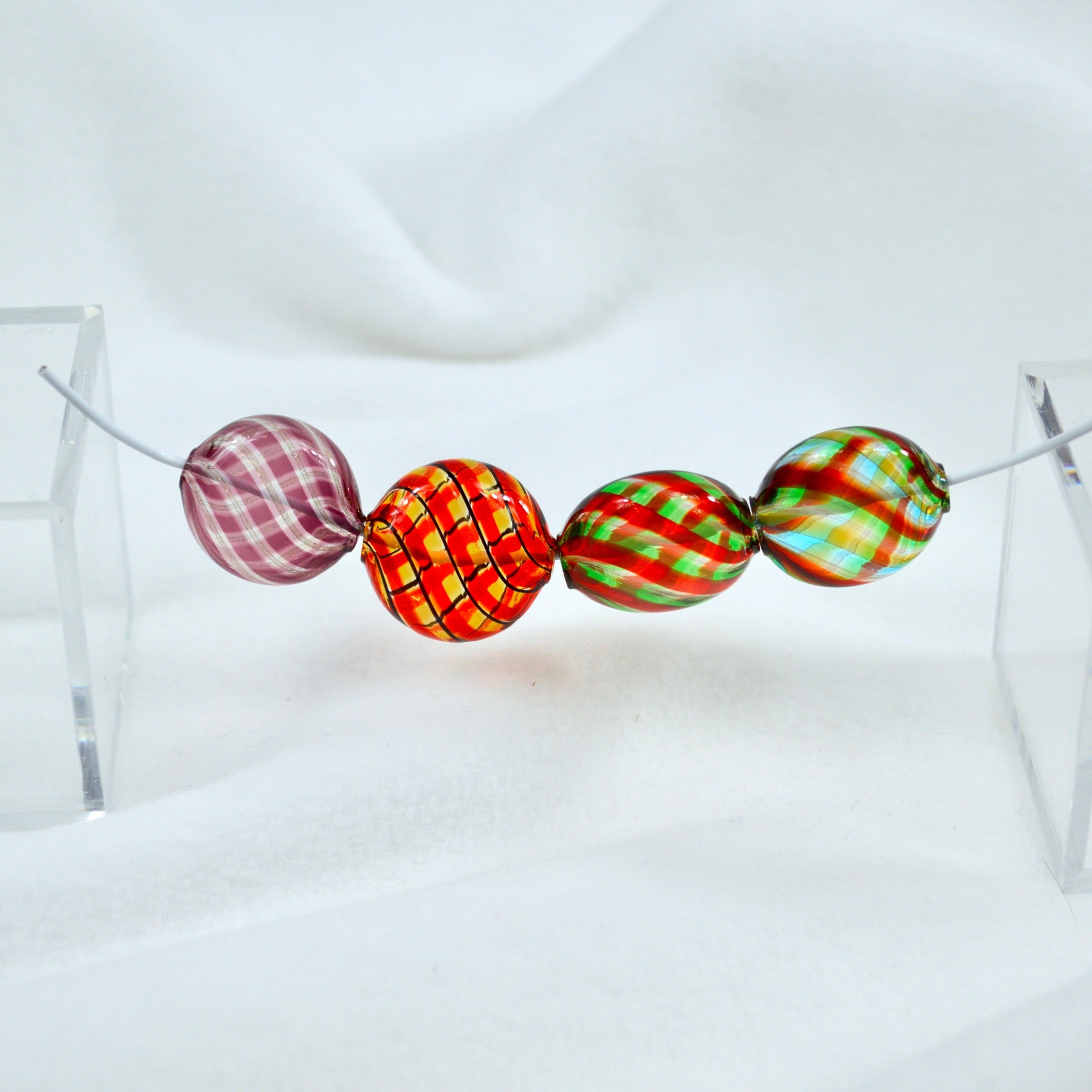 Murano Glass Filigrana Penny Beads, Set of 4, Made in Italy