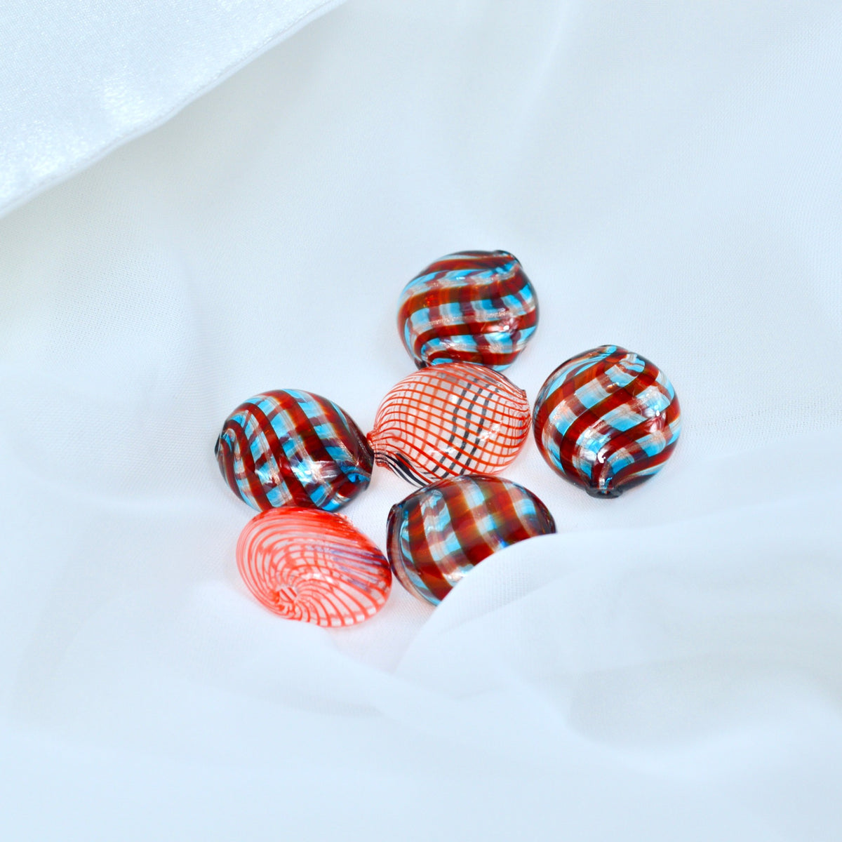 Murano Glass Blown Filigrana Penny Beads, Red or Blue, Made in Italy - My Italian Decor