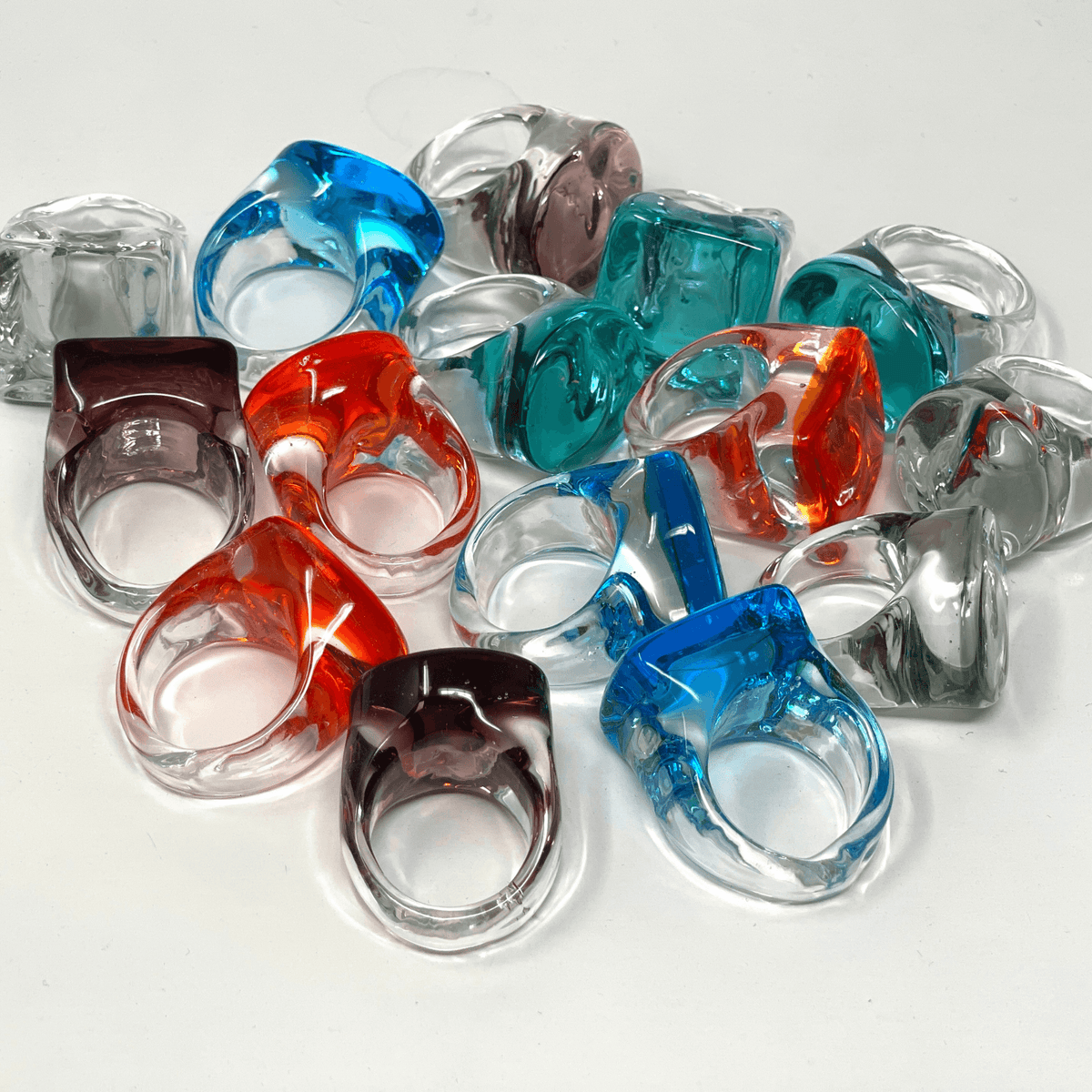 Murano Glass Statement Rings, Sky Blue Glass, Oval, Square or Round at MyItalianDecor