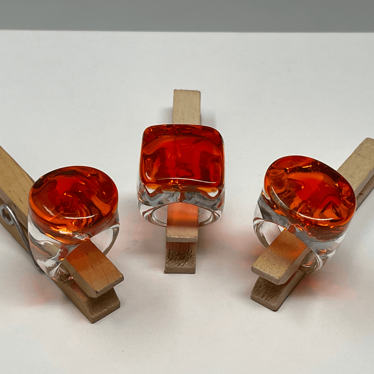 Murano Glass Statement Rings, Orange Glass, Oval, Square or Round at MyItalianDecor