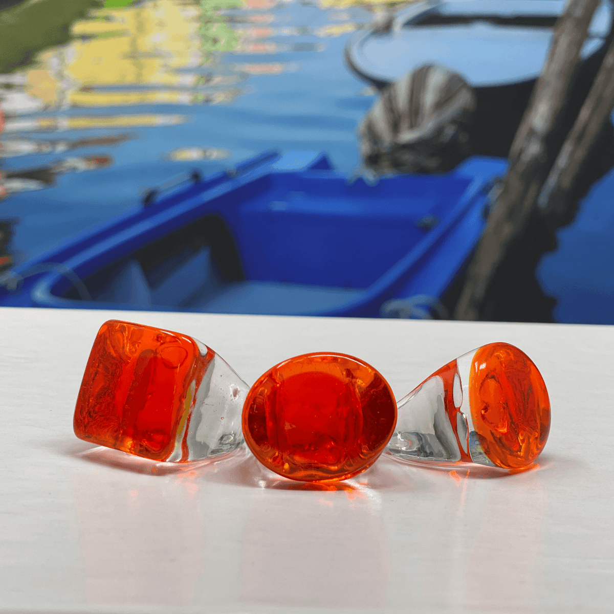 Murano Glass Statement Rings, Orange Glass, Oval, Square or Round at MyItalianDecor