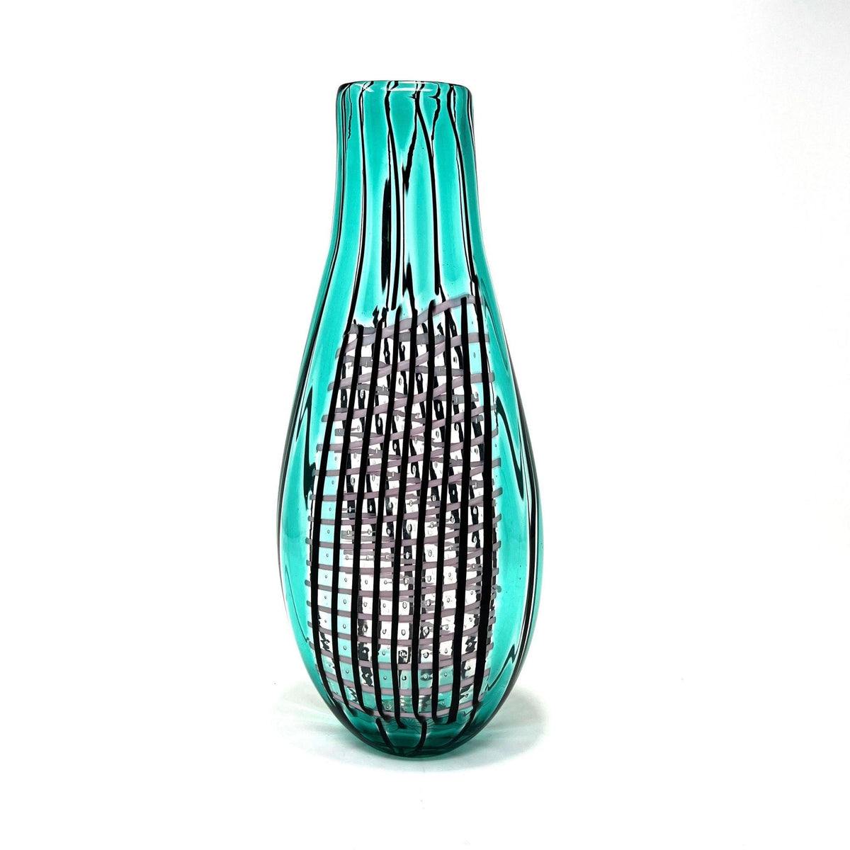 Murano Glass Reticello Tall Teal Vase, Collectible Art Glass at MyItalianDecor