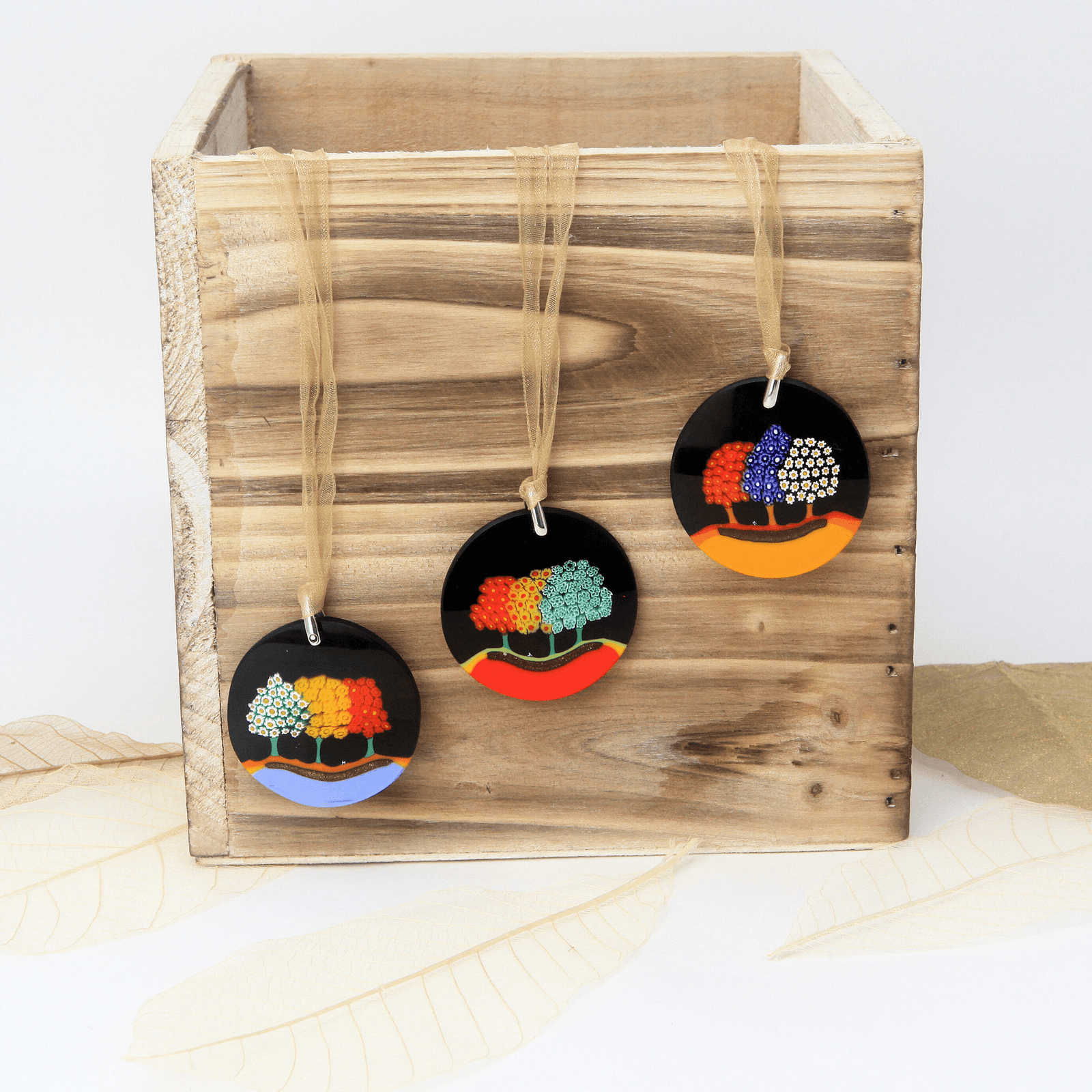 Murano Glass Millefiori Three Trees of Life Round Pendant, Made in Italy, Large at MyItalianDecor