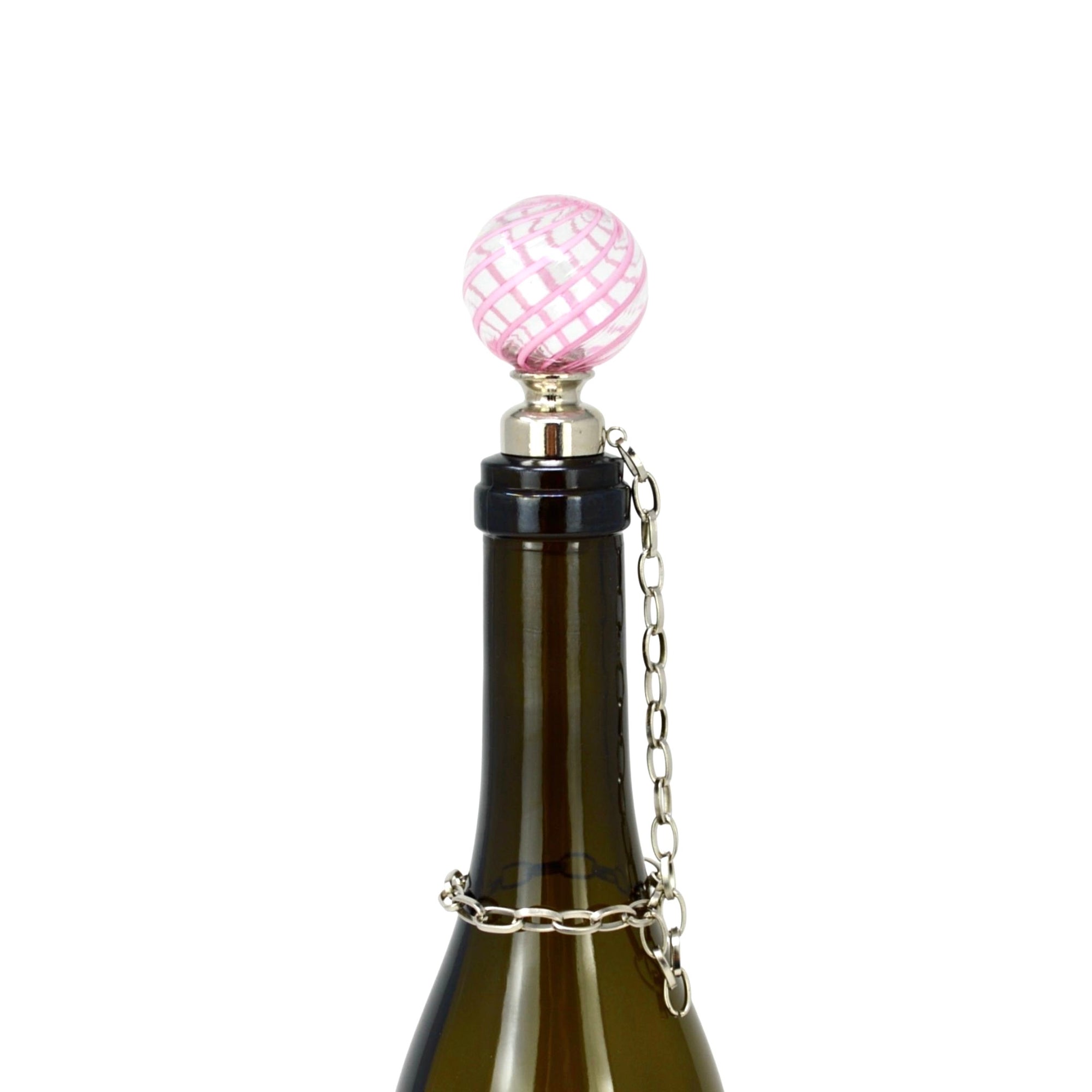 Wine Stoppers with Chain, Handblown Murano Glass, Pink & Violet, Made in Italy - My Italian Decor