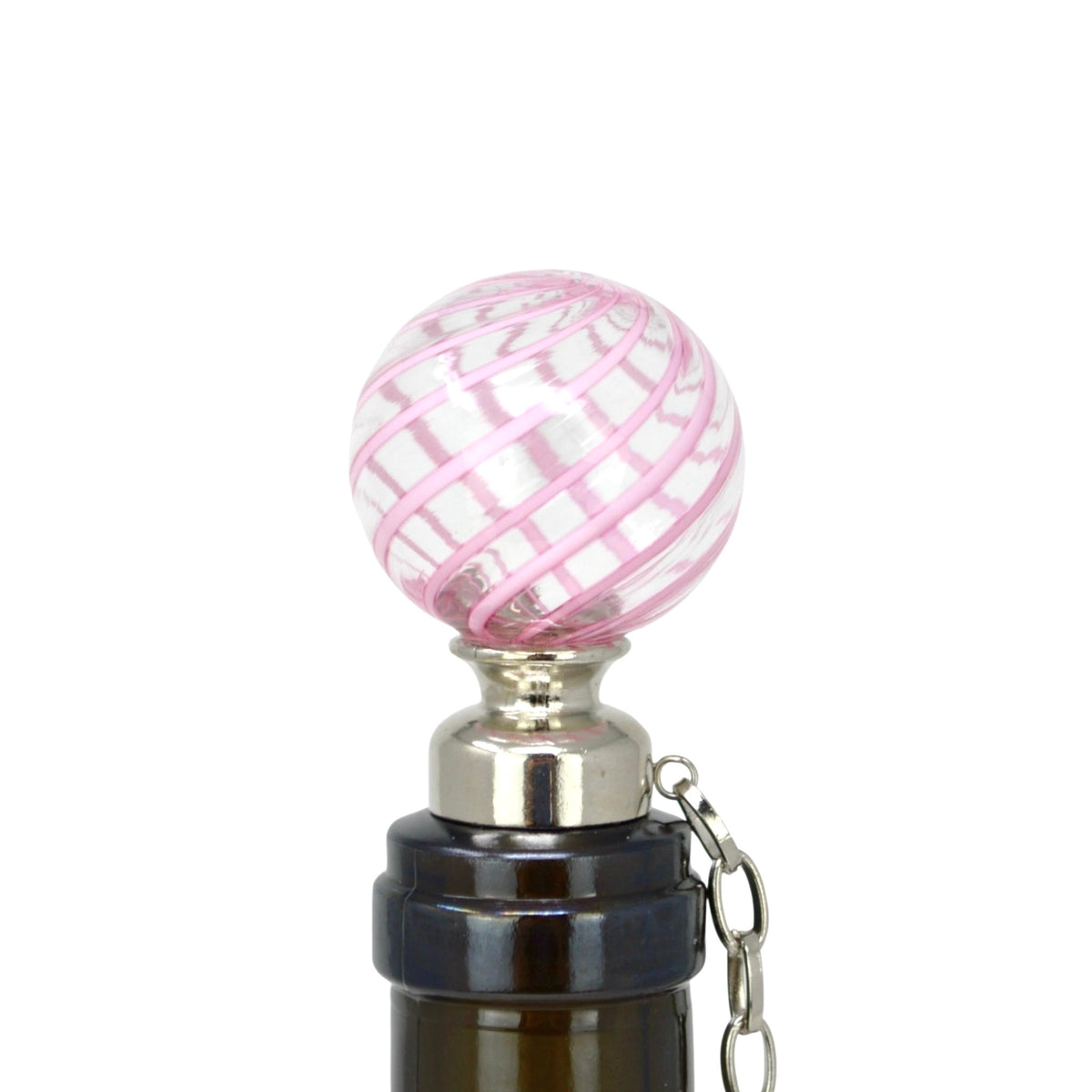 Wine Stoppers with Chain, Handblown Murano Glass, Pink &amp; Violet, Made in Italy - My Italian Decor