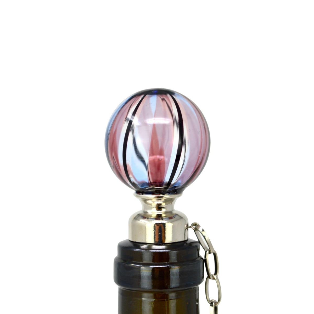 Wine Stoppers with Chain, Handblown Murano Glass, Pink &amp; Violet, Made in Italy - My Italian Decor