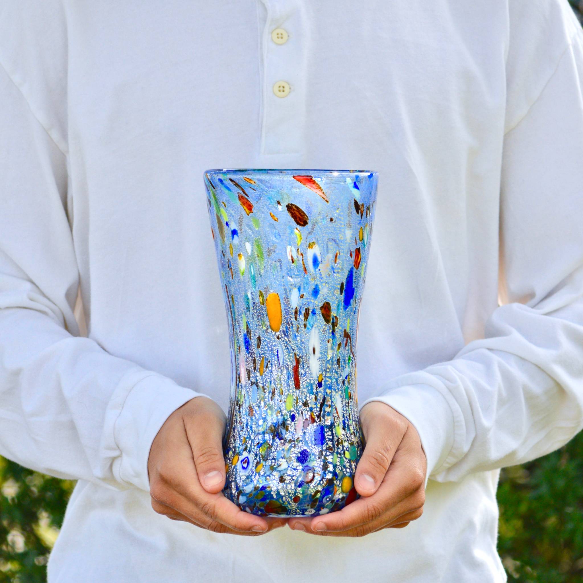 Large Blue Murano Glass Vase, Alta, Made in Italy