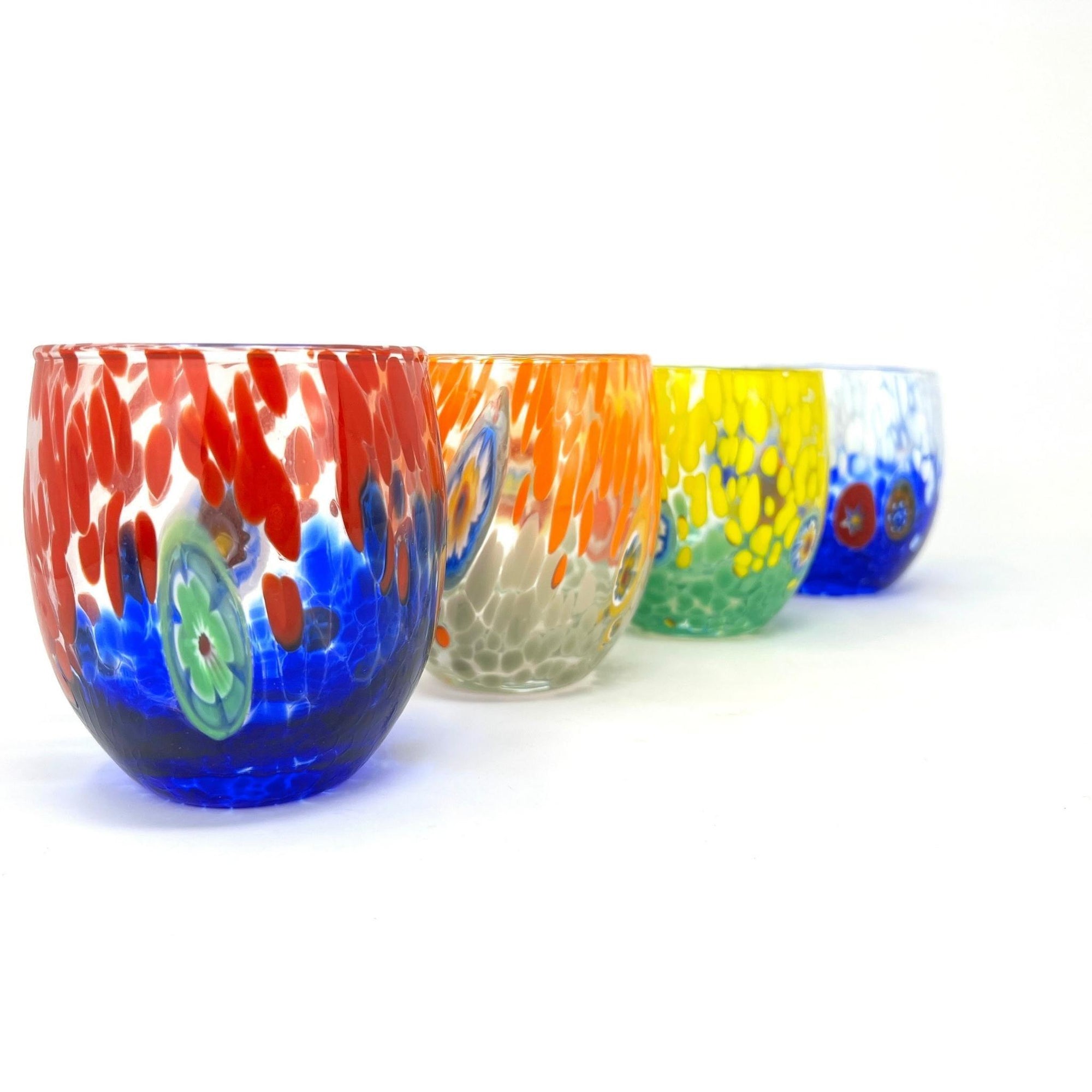 Set of 4 Nico Stemless Wine Glasses, Multi-color tumblers, Made in Italy at MyItalianDecor