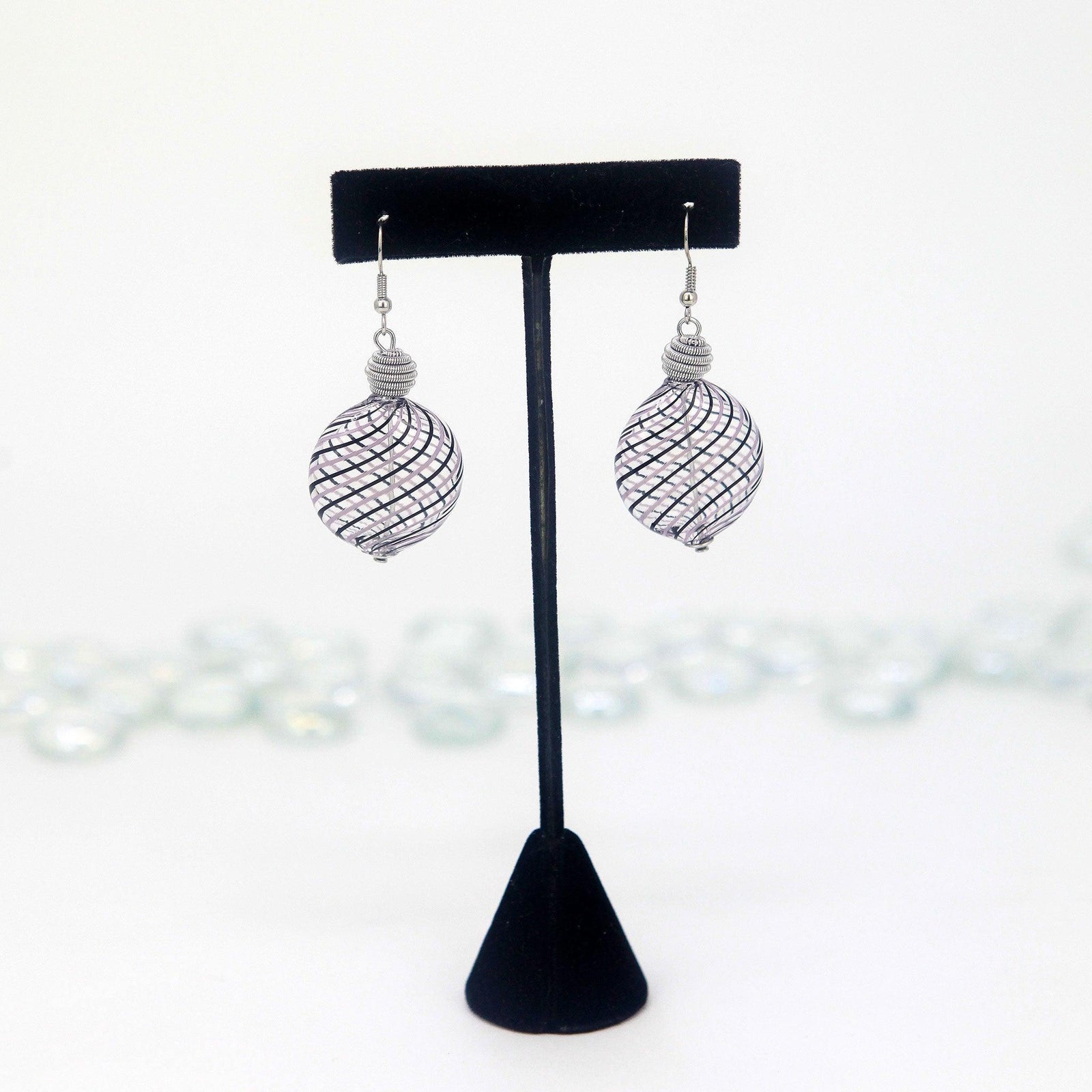 White Murano glass penny bead earrings with filigrana design in assorted colors, handmade Italian jewelry by MyItalianDecor