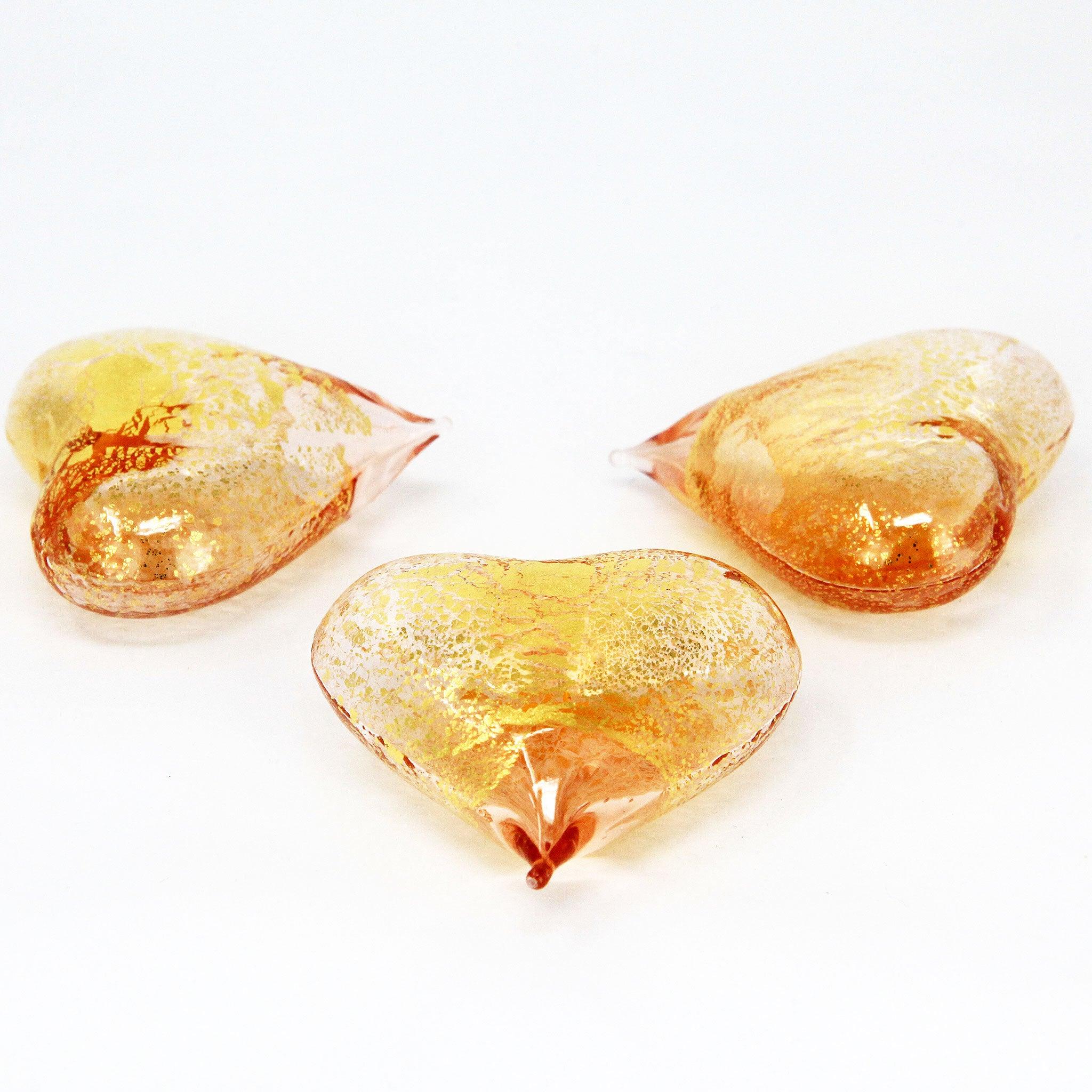 Set of three small Murano glass hearts in pink and transparent colors, Italian-made decorative figurines by MyItalianDecor.