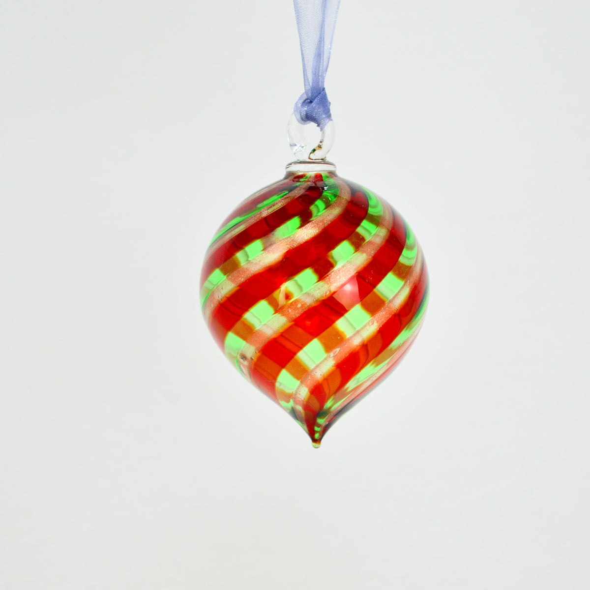 Murano Glass Christmas Ornament, Medium, Teadrop Filigrana, Made in Murano, Italy - My Italian Decor
