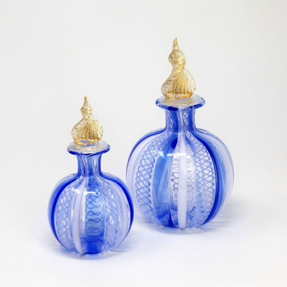 Murano Glass Hand Blown Perfume Bottle, Filigrana, Sky Blue, Large &amp; Small - MyItalianDecor
