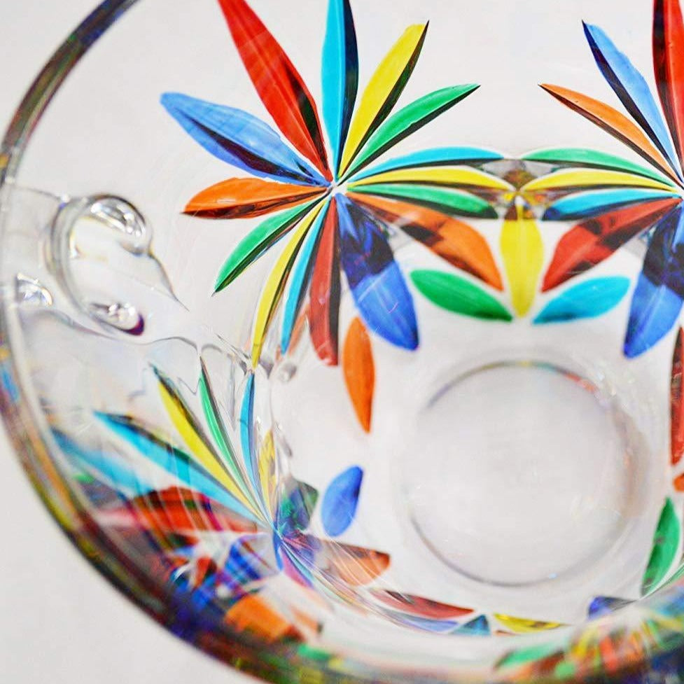 Elegant hand-painted Italian crystal Starburst Drink Pitcher by DZ, featuring intricate starburst design and clear crystal craftsmanship.