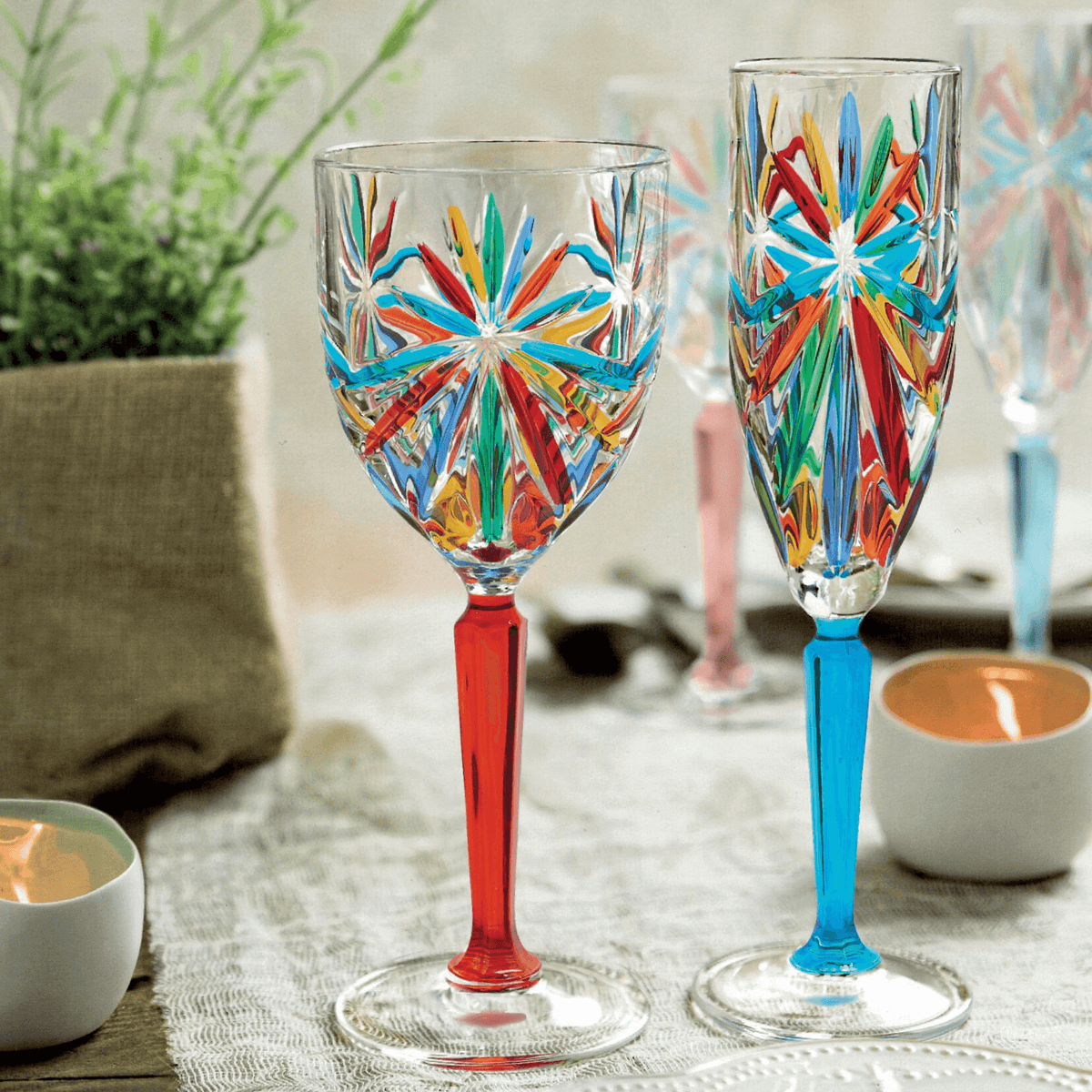 Starburst Wine Glasses, Hand-Painted Italian Crystal at MyItalianDecor