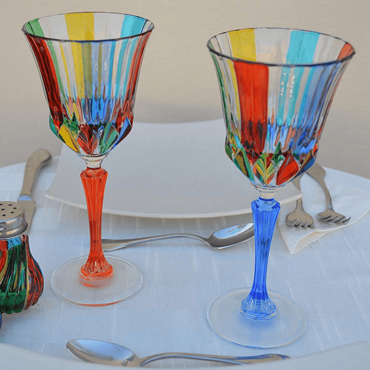 Swatch Wine Glasses, Hand-Painted Italian Crystal, Set of 2 at MyItalianDecor