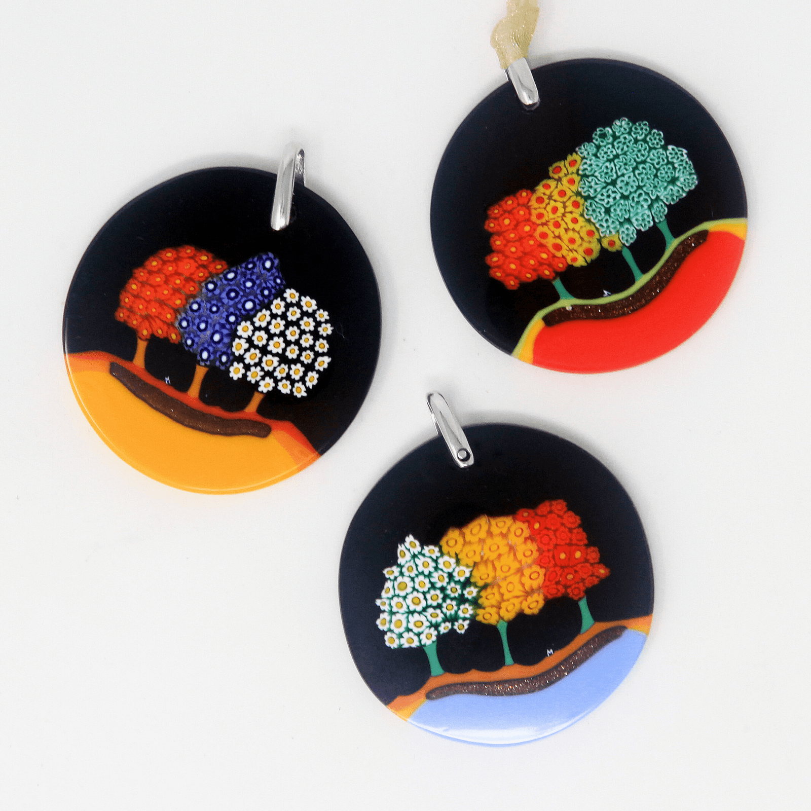 Murano Glass Millefiori Three Trees of Life Round Pendant, Made in Italy, Large at MyItalianDecor