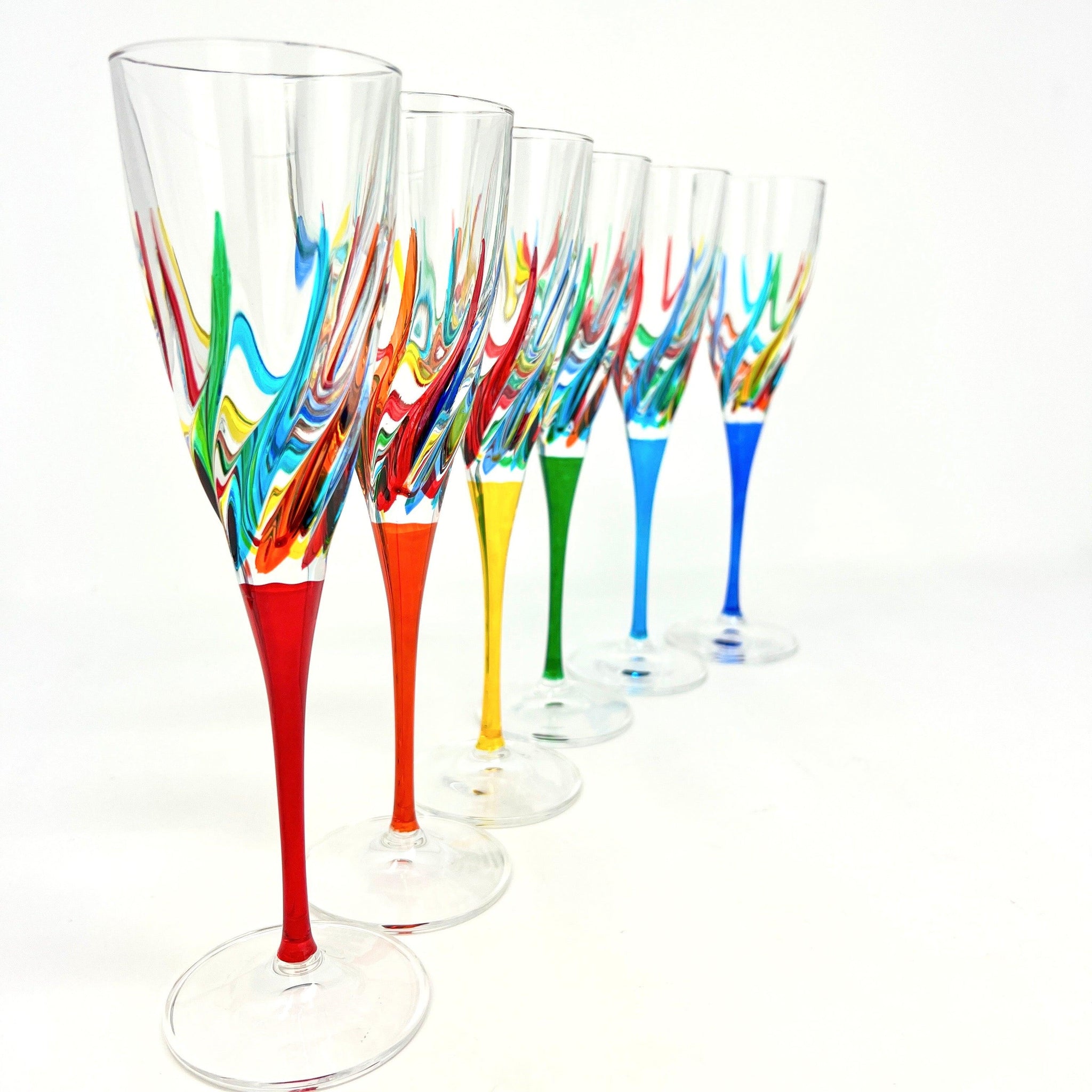 Timeless Champagne Glasses, Set of 2, Hand-Painted Italian Crystal