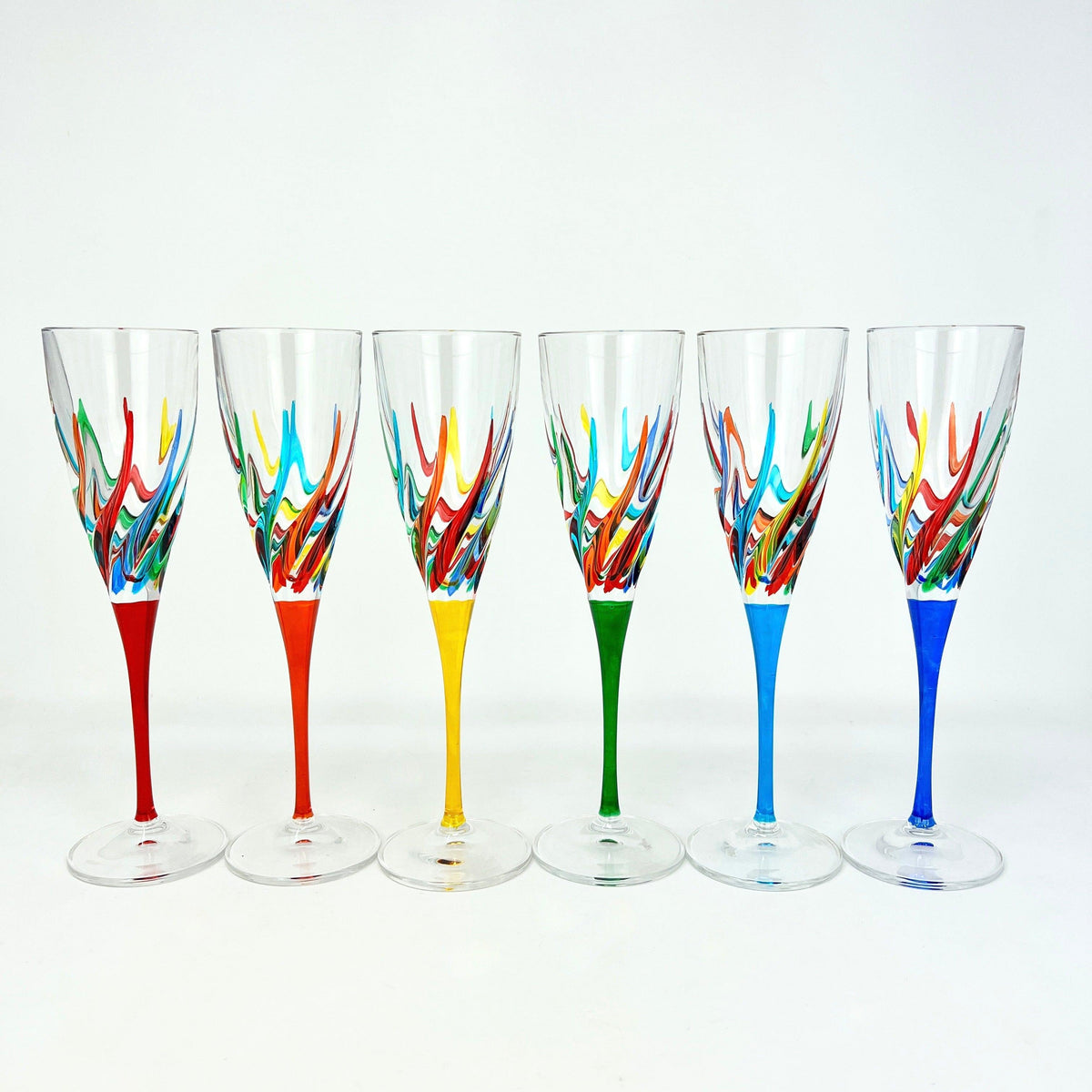 Trix Champagne Flutes, Hand-Painted Italian Crystal, Made in Italy at MyItalianDecor