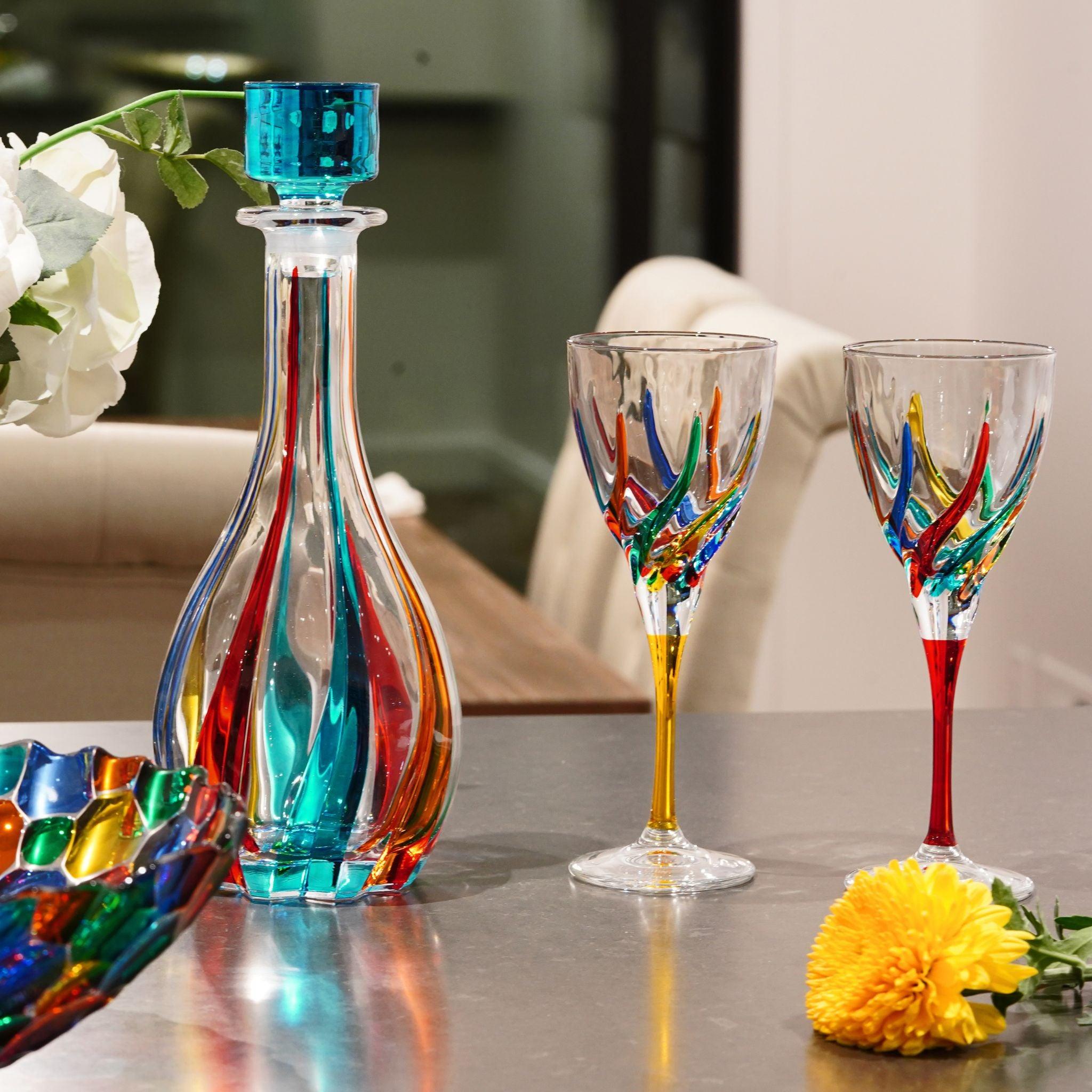 Italian Wine Glasses, Trix Collection, Set of 2, 8 oz Glasses, Hand Painted Drinkware, Crystal Glassware, Colored Wine Glasses, Wine Goblets, Hand