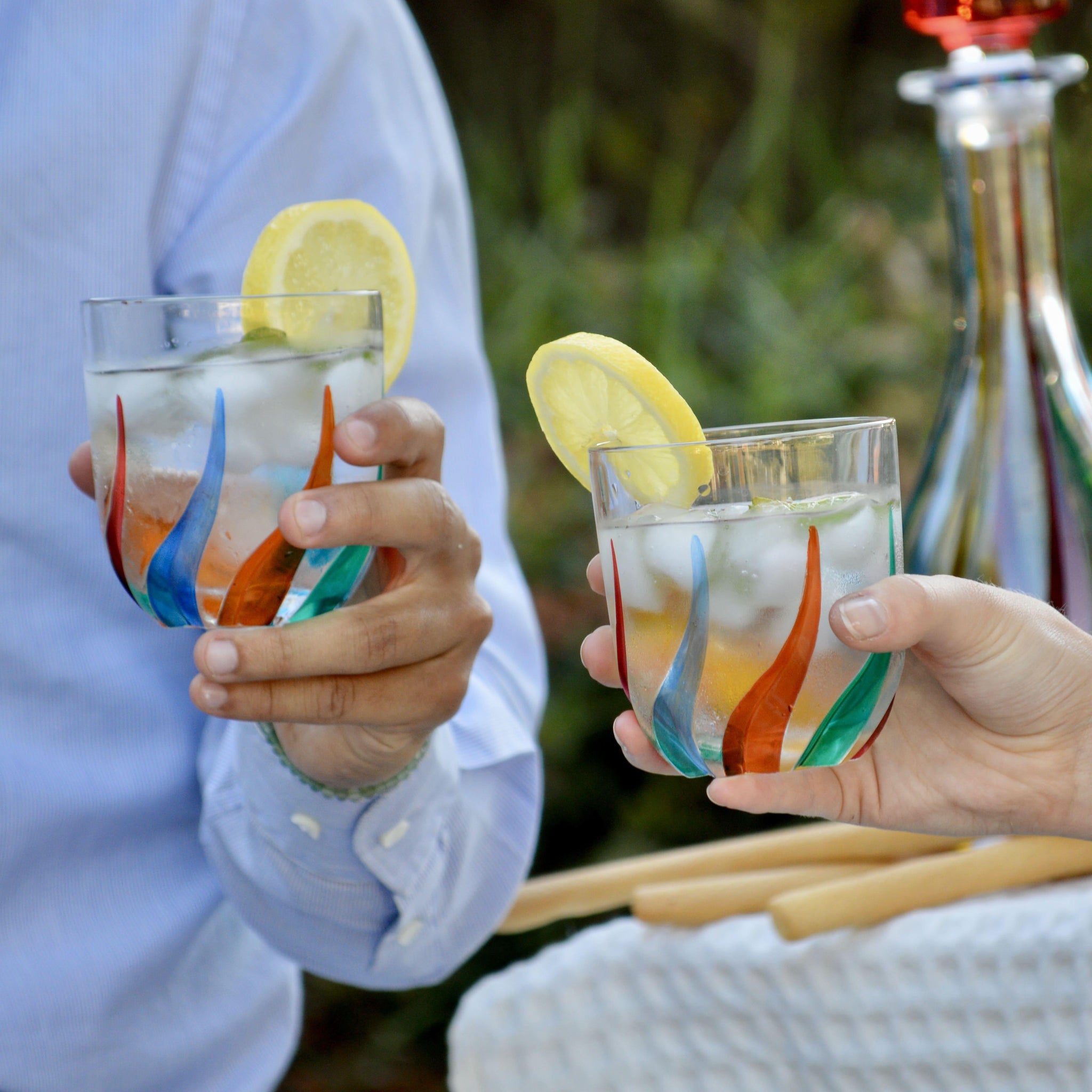 Set of 2 Trix short drink glasses by MyItalianDecor, hand-painted Italian crystal tumblers with elegant design.