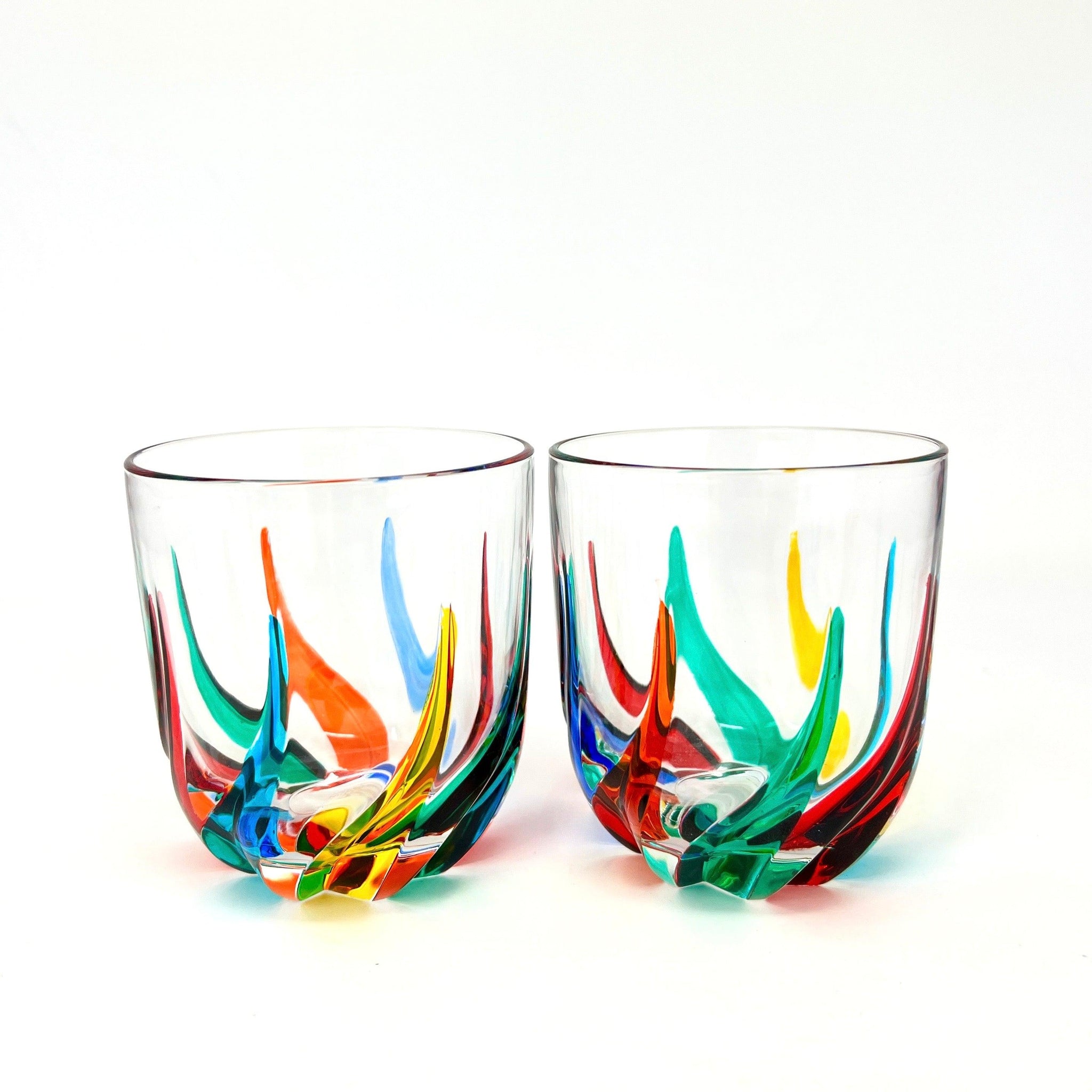 Set of 2 Trix Short Drink Glasses by MyItalianDecor, hand-painted Italian crystal tumblers with intricate designs.
