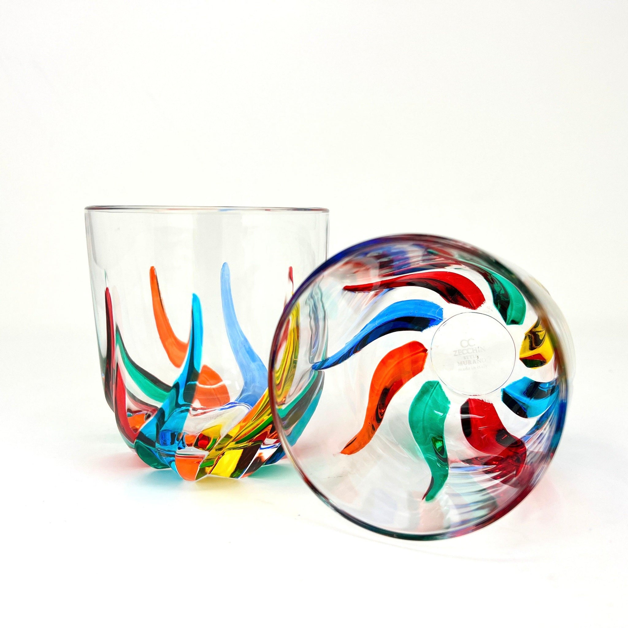 Set of two hand-painted Italian crystal Trix short drink tumblers with intricate designs by MyItalianDecor.