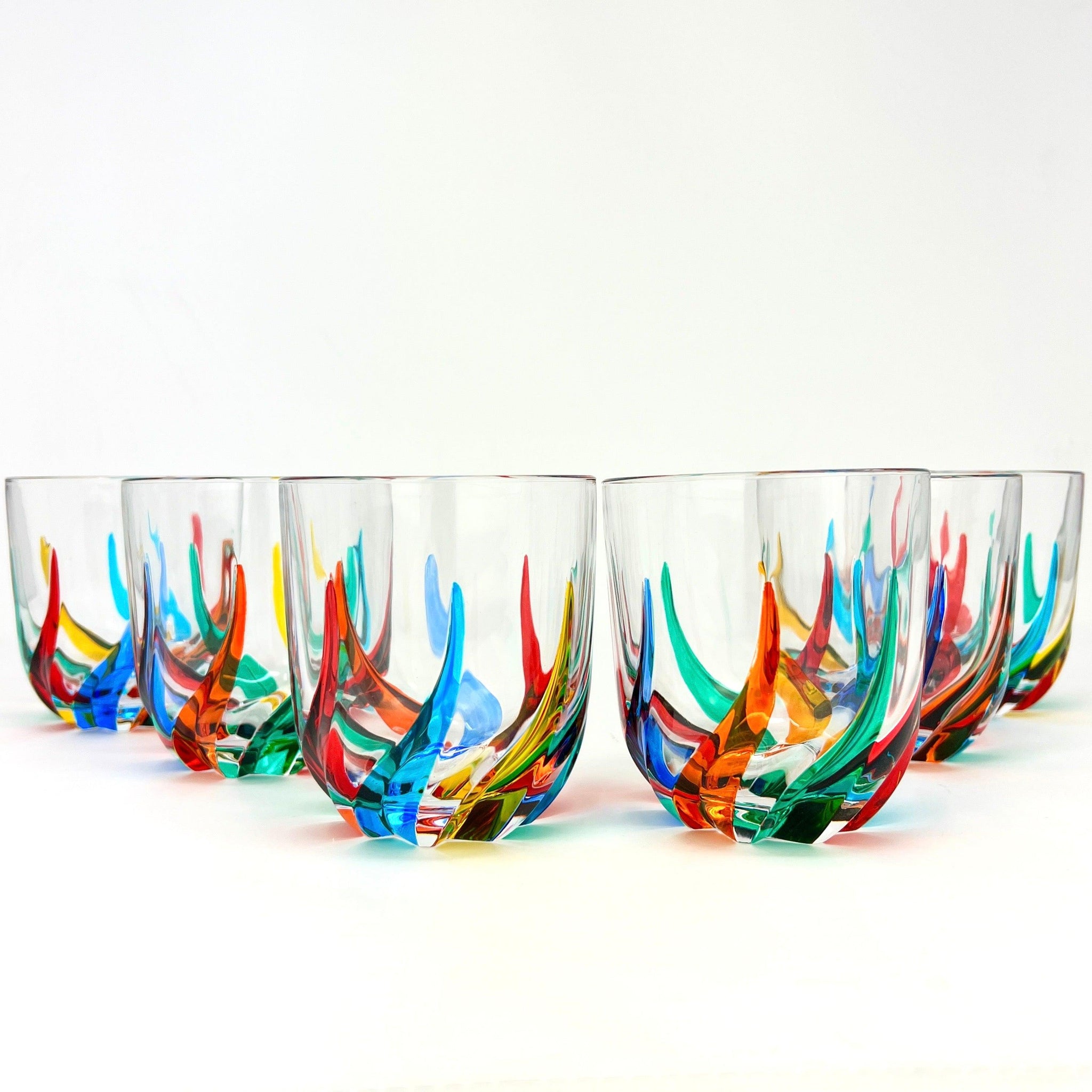 Set of 2 Trix short tumblers by MyItalianDecor, hand-painted Italian crystal drink glasses with elegant design.