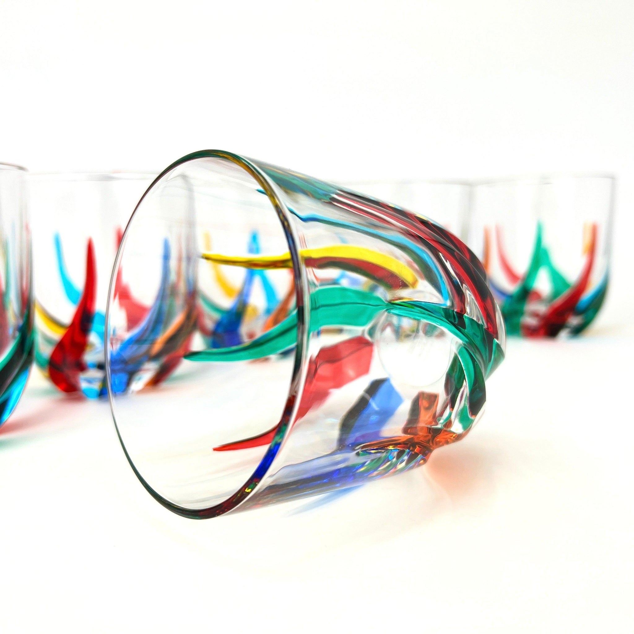 Set of 2 Trix short drink tumblers by MyItalianDecor, hand-painted Italian crystal glasses with elegant design.